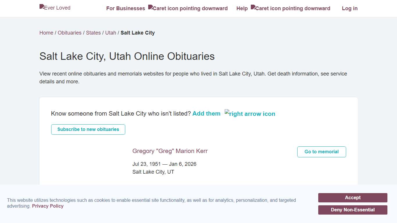 Salt Lake City, Utah Online Obituaries Ever Loved