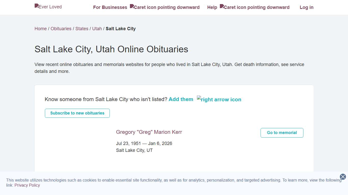 Salt Lake City, Utah Online Obituaries Ever Loved