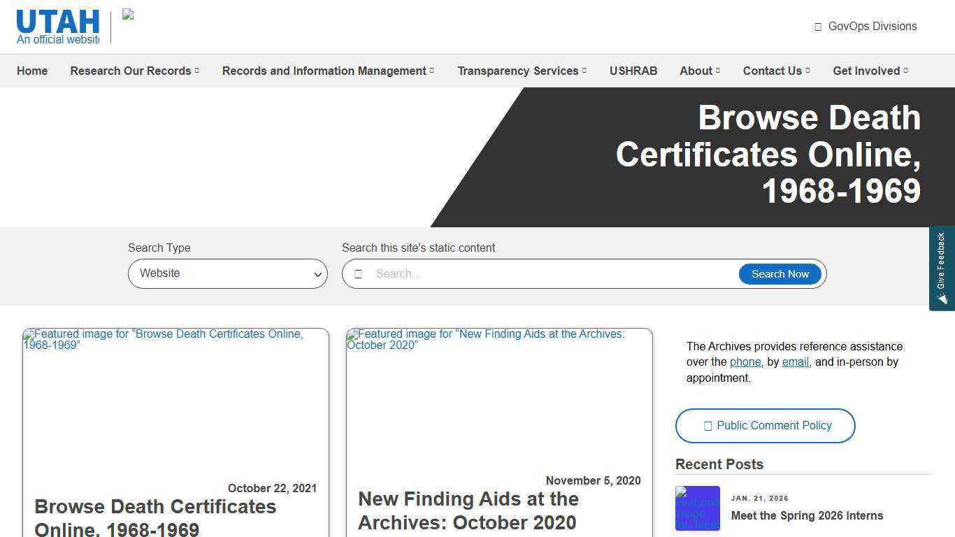 death certificates Utah Division of Archives and Records Service