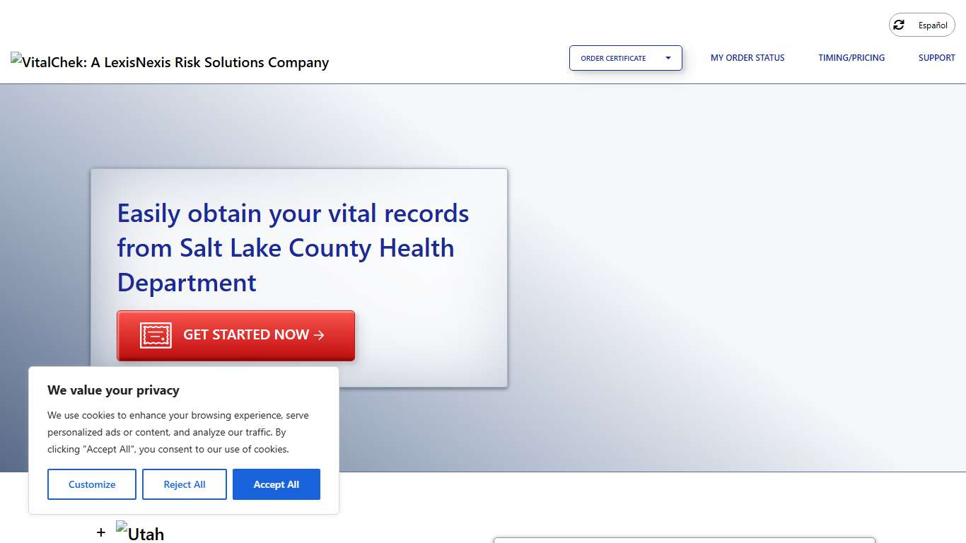 Salt Lake County Health Department (UT) Order Certificates - VitalChek
